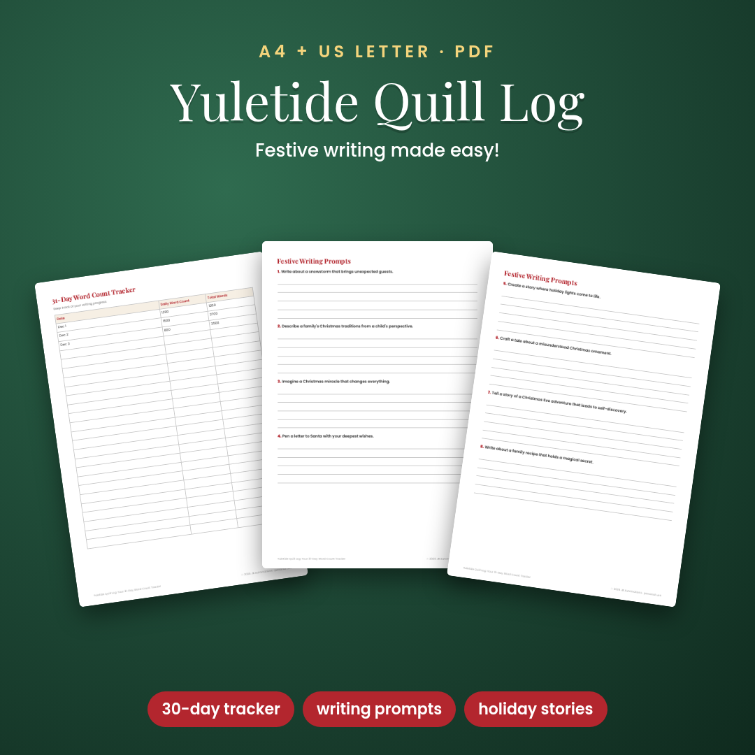 Yuletide Quill Log: Your 31-Day Word Count Tracker