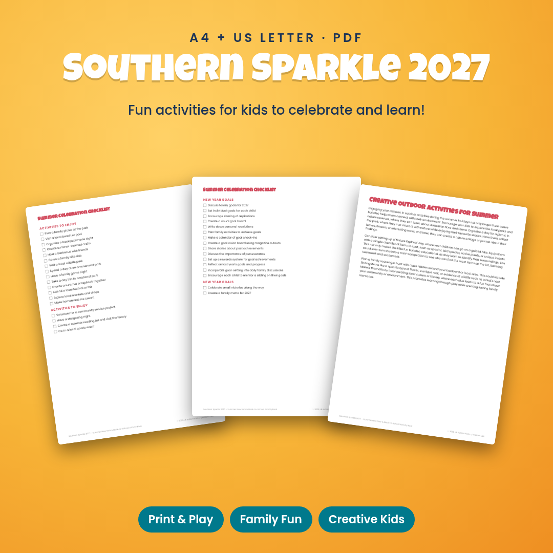 Southern Sparkle 2027 – Summer New Year & Back-to-School Activity Booklet