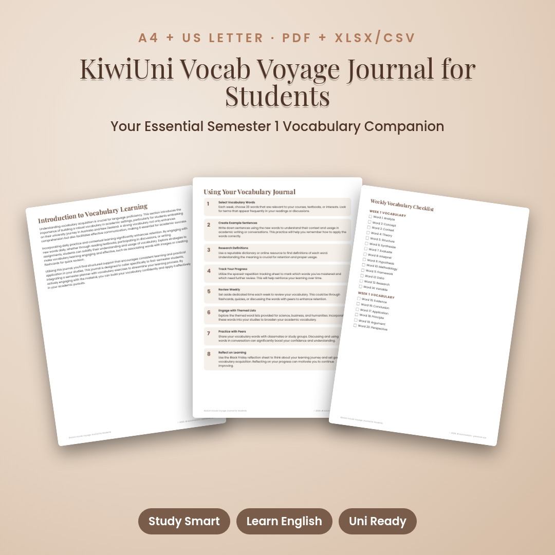 KiwiUni Vocab Voyage Journal for Students