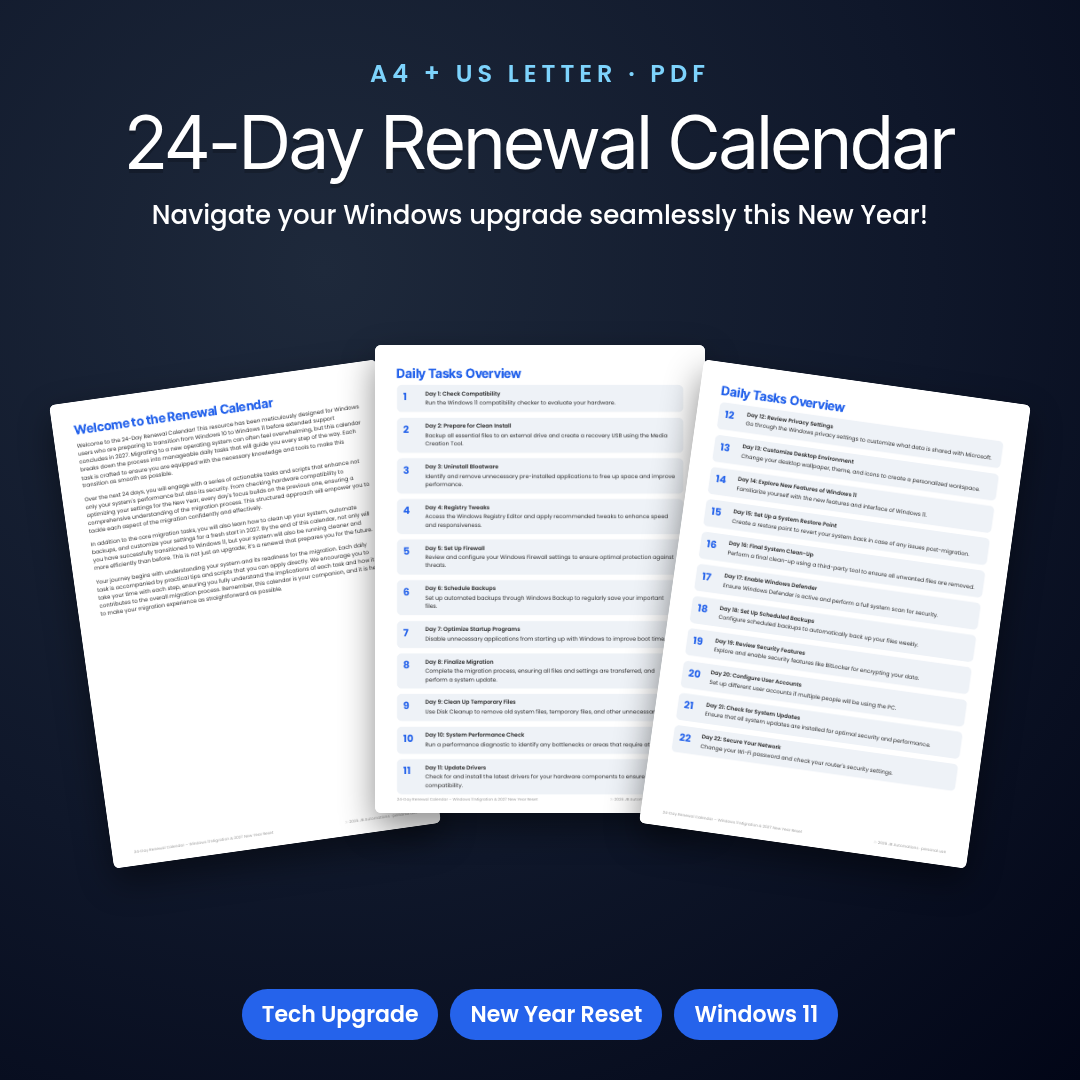 24-Day Renewal Calendar – Windows 11 Migration & 2027 New Year Reset