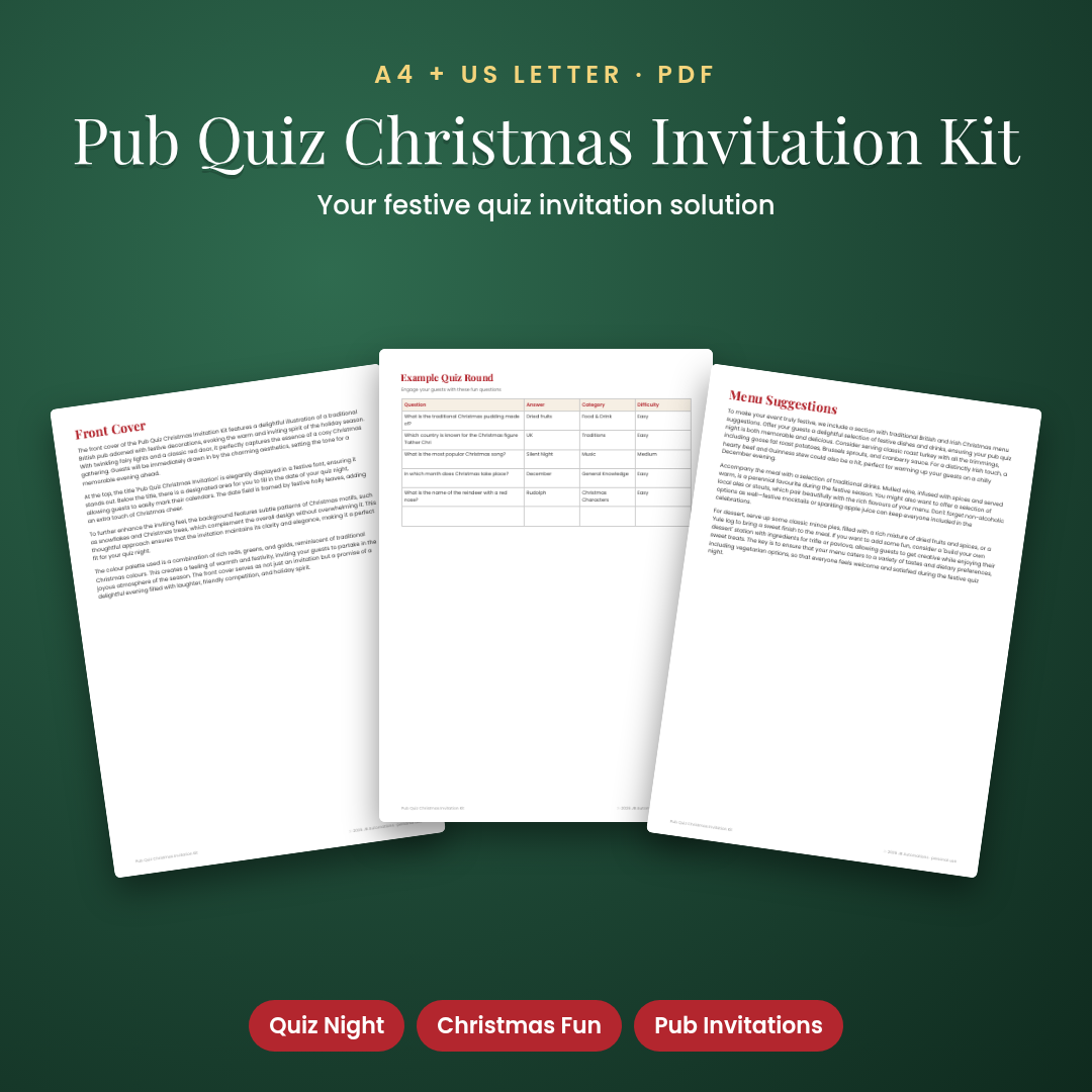 Pub Quiz Christmas Invitation Kit