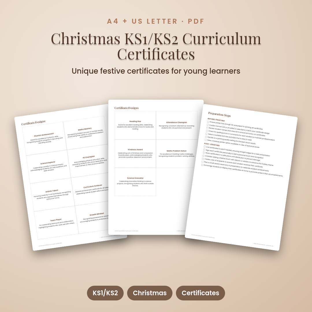 Christmas KS1/KS2 Curriculum Certificates