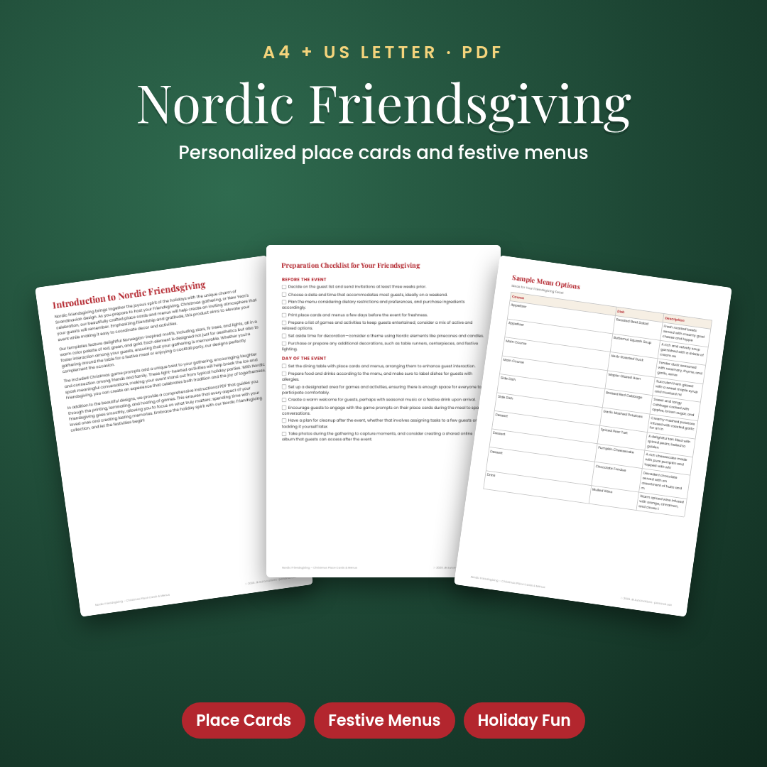 Nordic Friendsgiving – Christmas Place Cards &amp; Menus