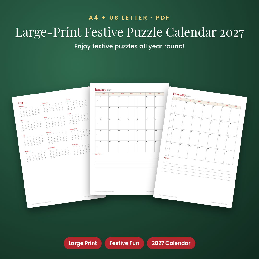 Large-Print Festive Puzzle Calendar 2027