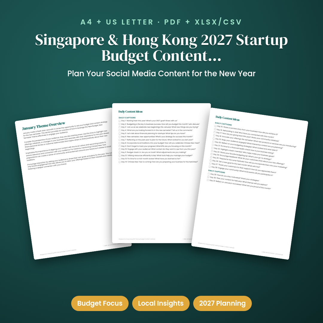Singapore &amp; Hong Kong 2027 Startup Budget Content Calendar
