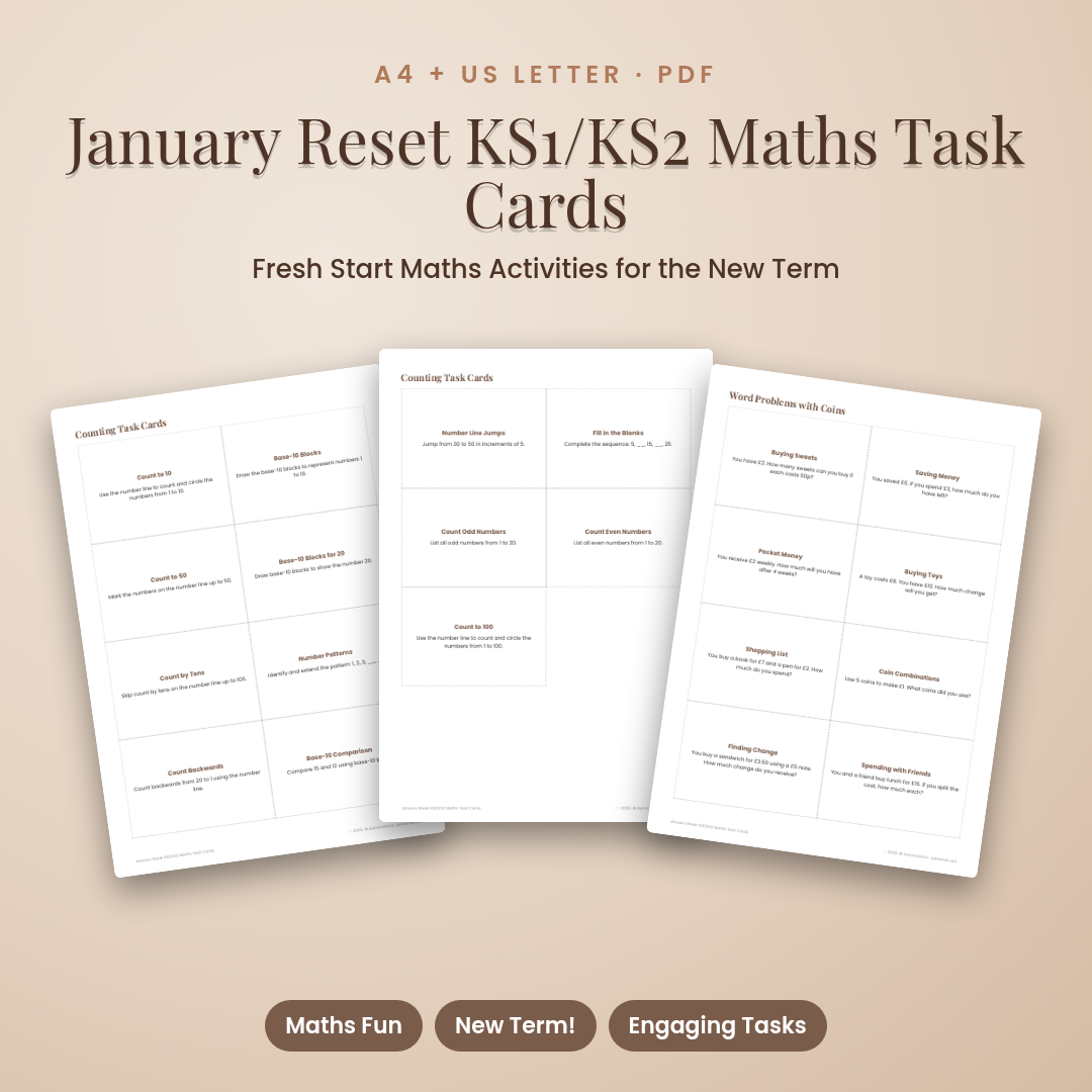 January Reset KS1/KS2 Maths Task Cards