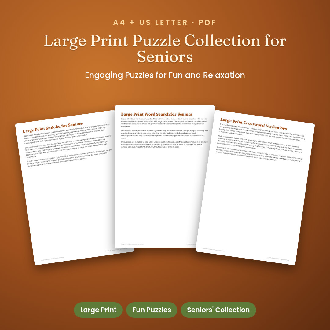 Large Print Puzzle Collection for Seniors