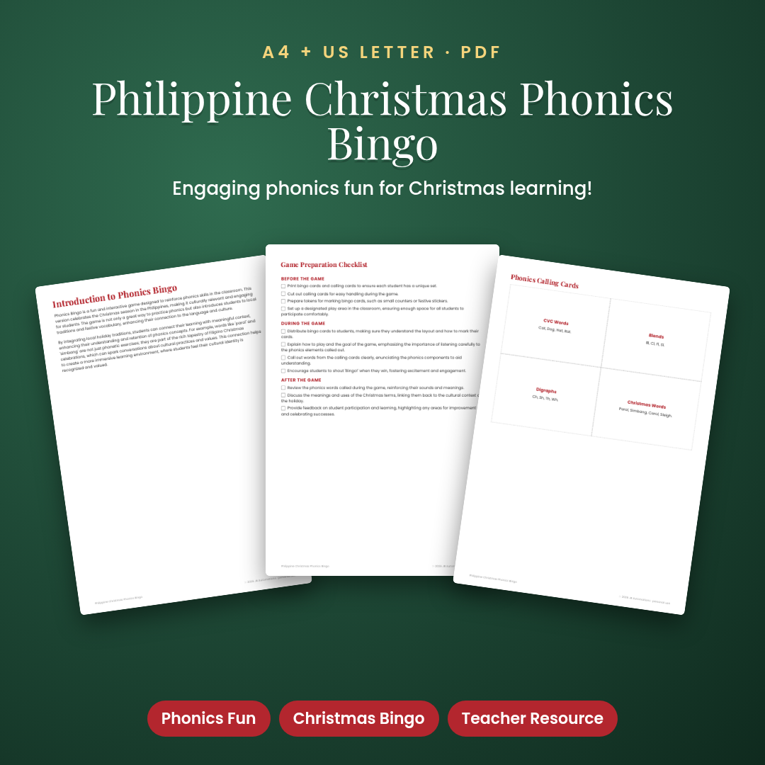 Philippine Christmas Phonics Bingo