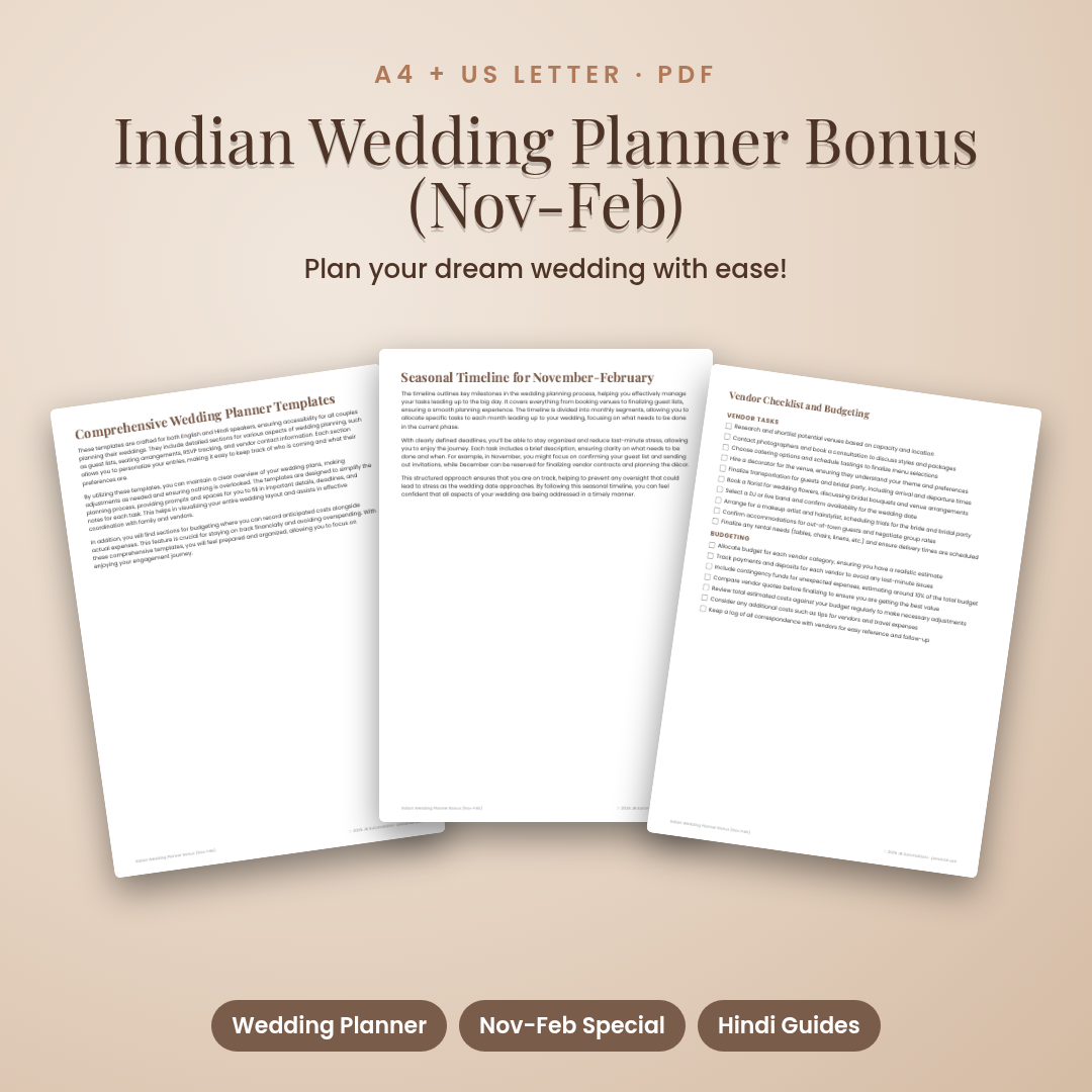 Indian Wedding Planner Bonus (Nov-Feb)