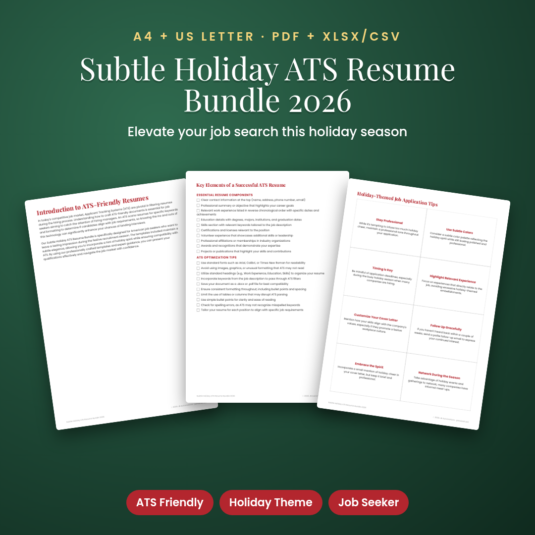 Subtle Holiday ATS Resume Bundle 2026