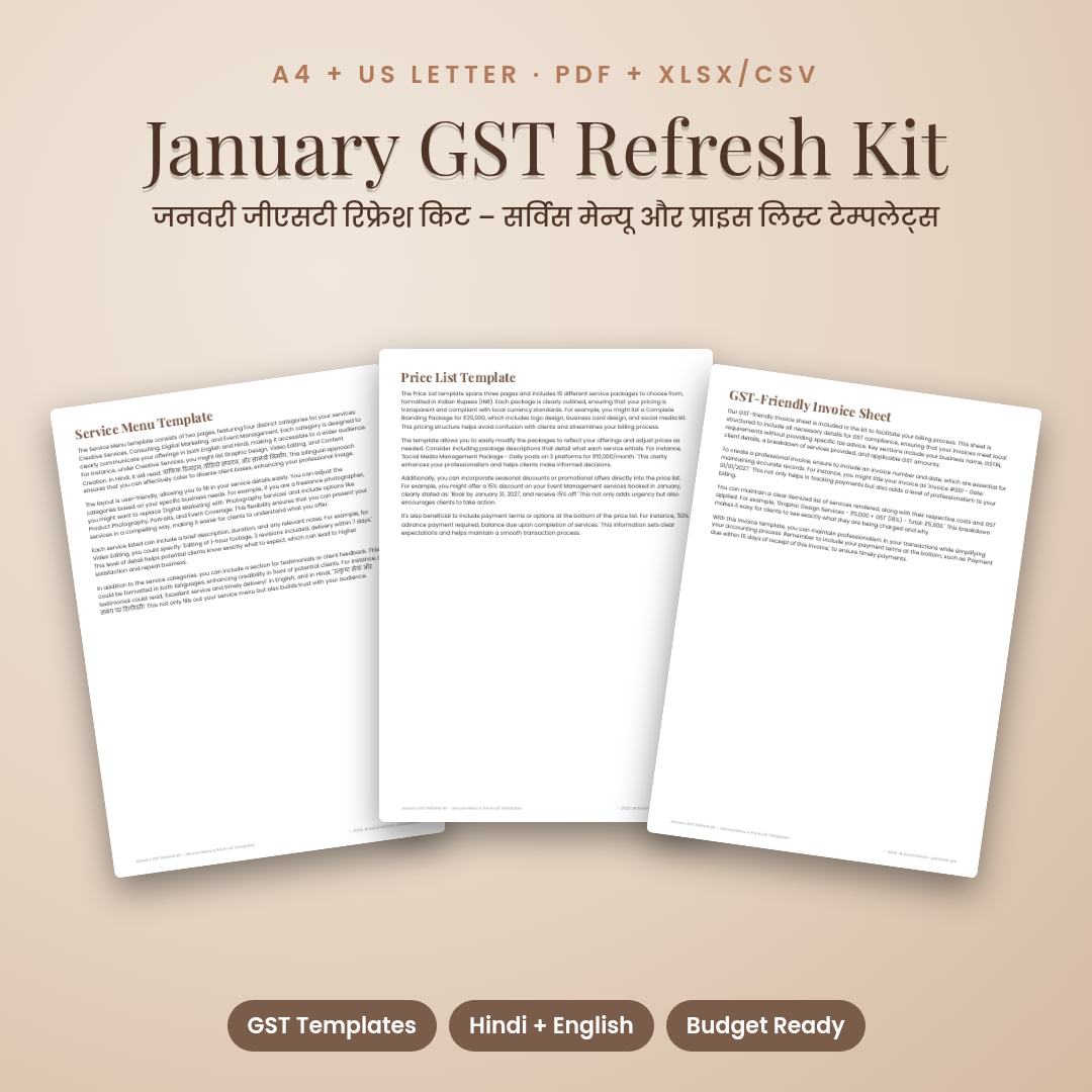 January GST Refresh Kit – Service Menu &amp; Price List Templates