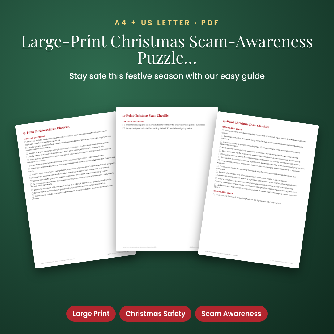 Large-Print Christmas Scam-Awareness Puzzle Checklist