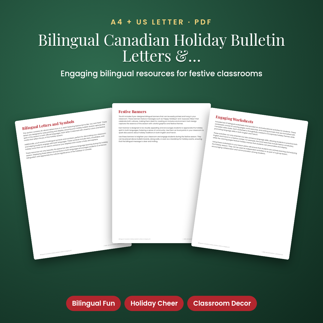 Bilingual Canadian Holiday Bulletin Letters &amp; Display Kit