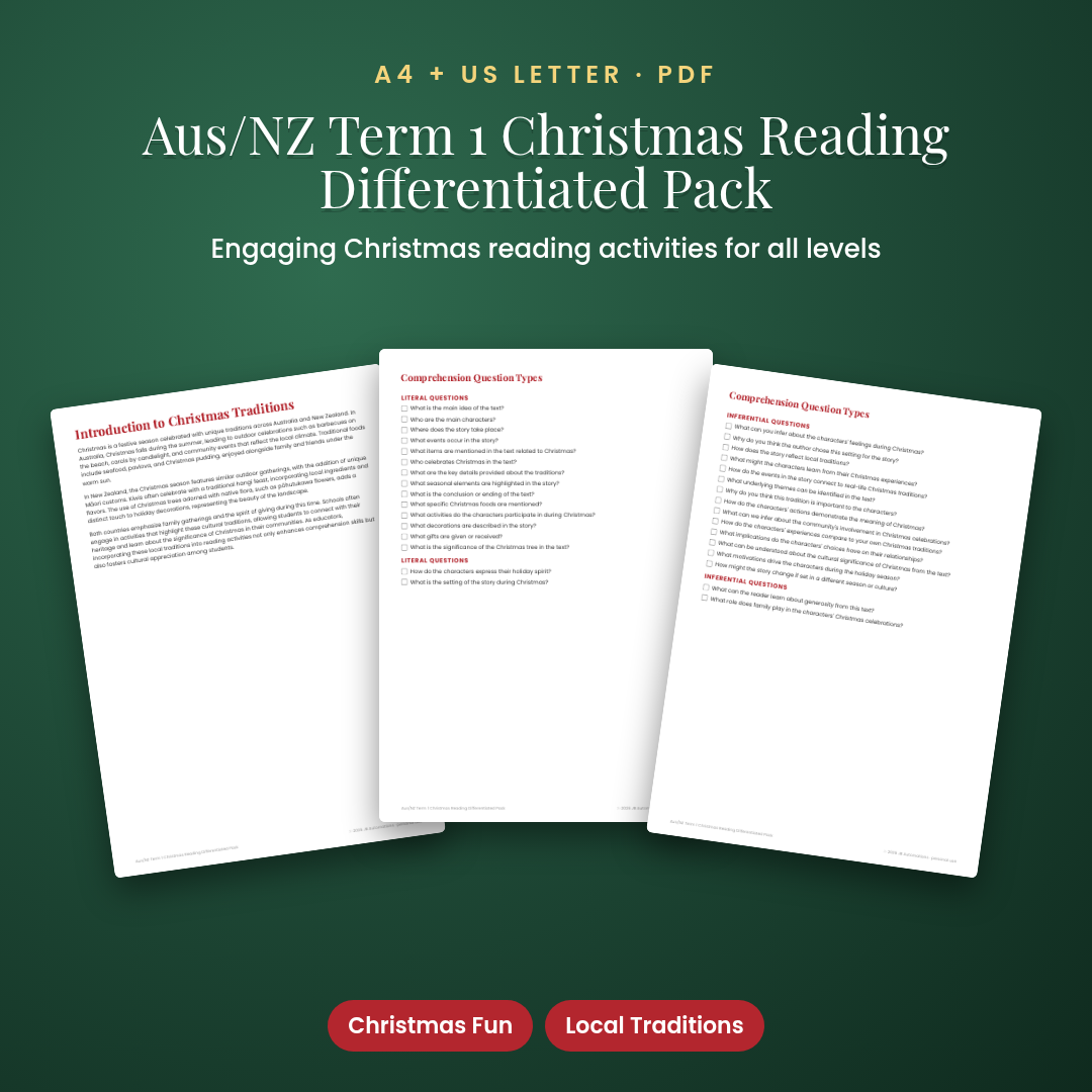 Aus/NZ Term 1 Christmas Reading Differentiated Pack