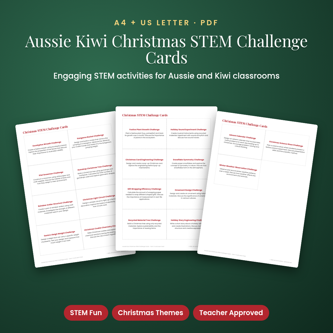 Aussie Kiwi Christmas STEM Challenge Cards - Term 1 Curriculum Pack