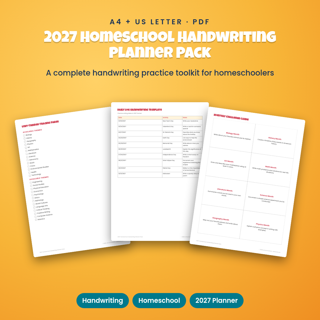 2027 Homeschool Handwriting Planner Pack