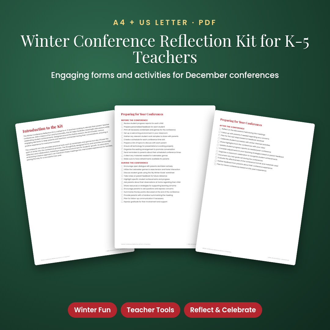 Winter Conference Reflection Kit for K-5 Teachers