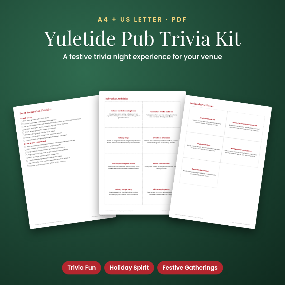 Yuletide Pub Trivia Kit – Friendsgiving Feast & NYE Sparks