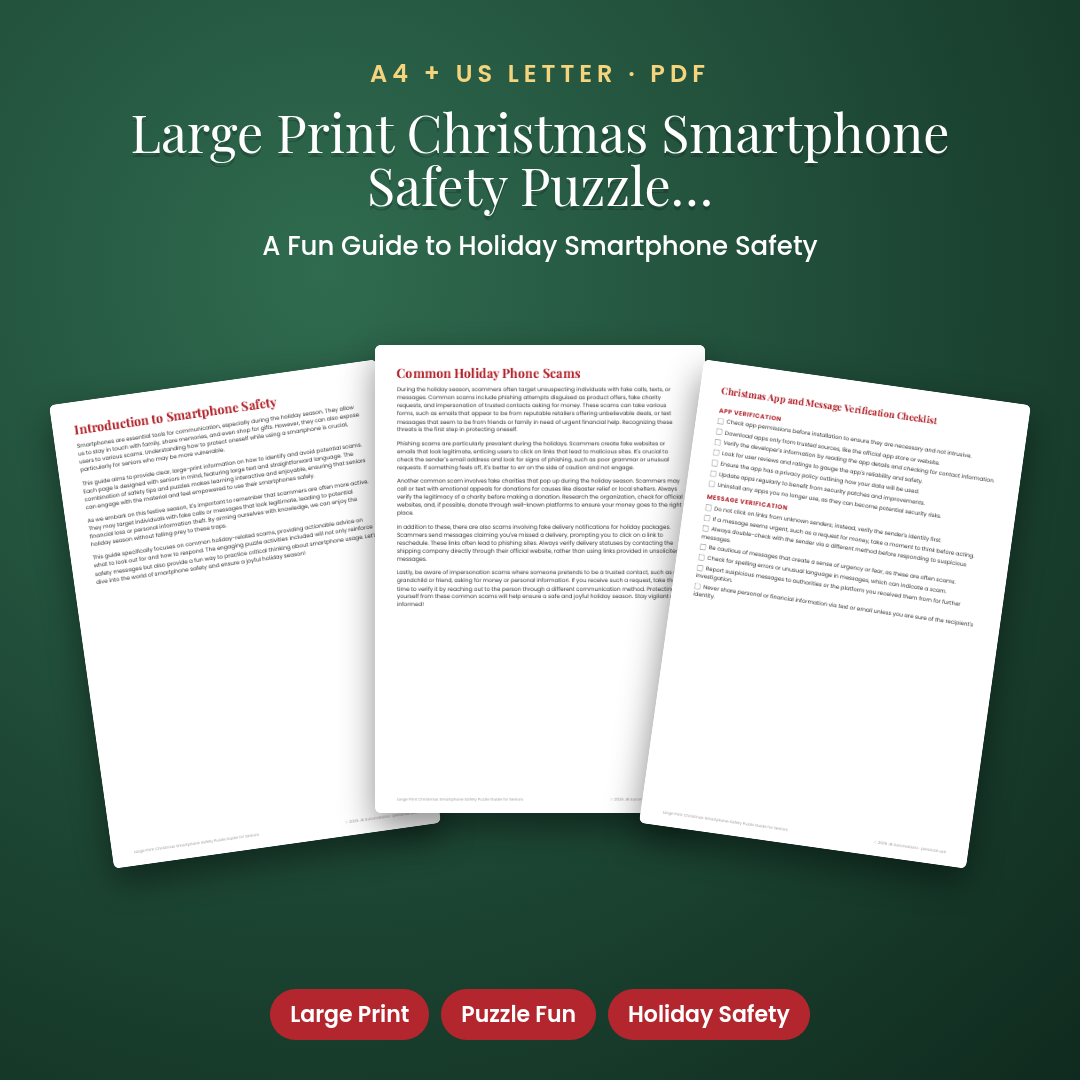 Large Print Christmas Smartphone Safety Puzzle Guide for Seniors