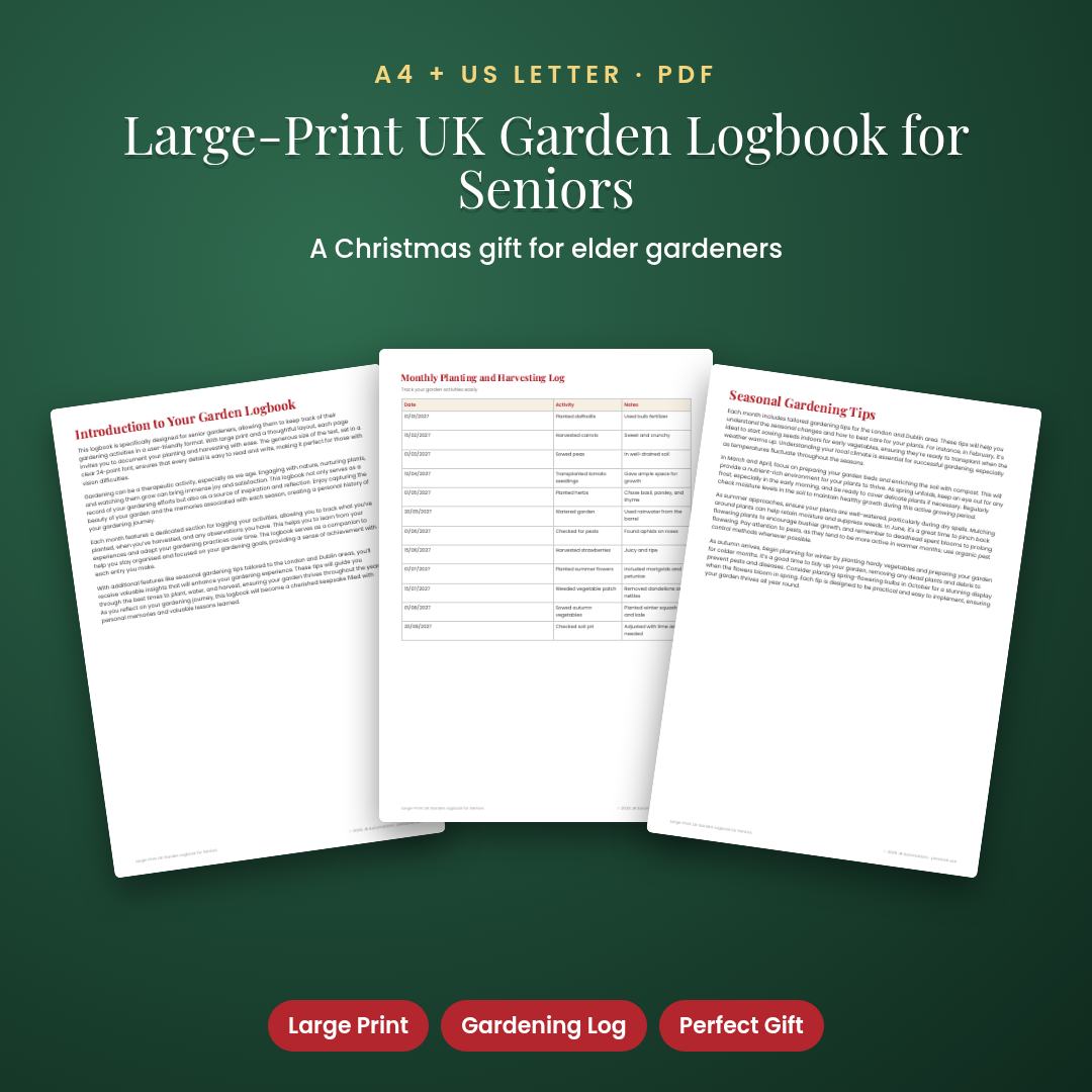 Large-Print UK Garden Logbook for Seniors