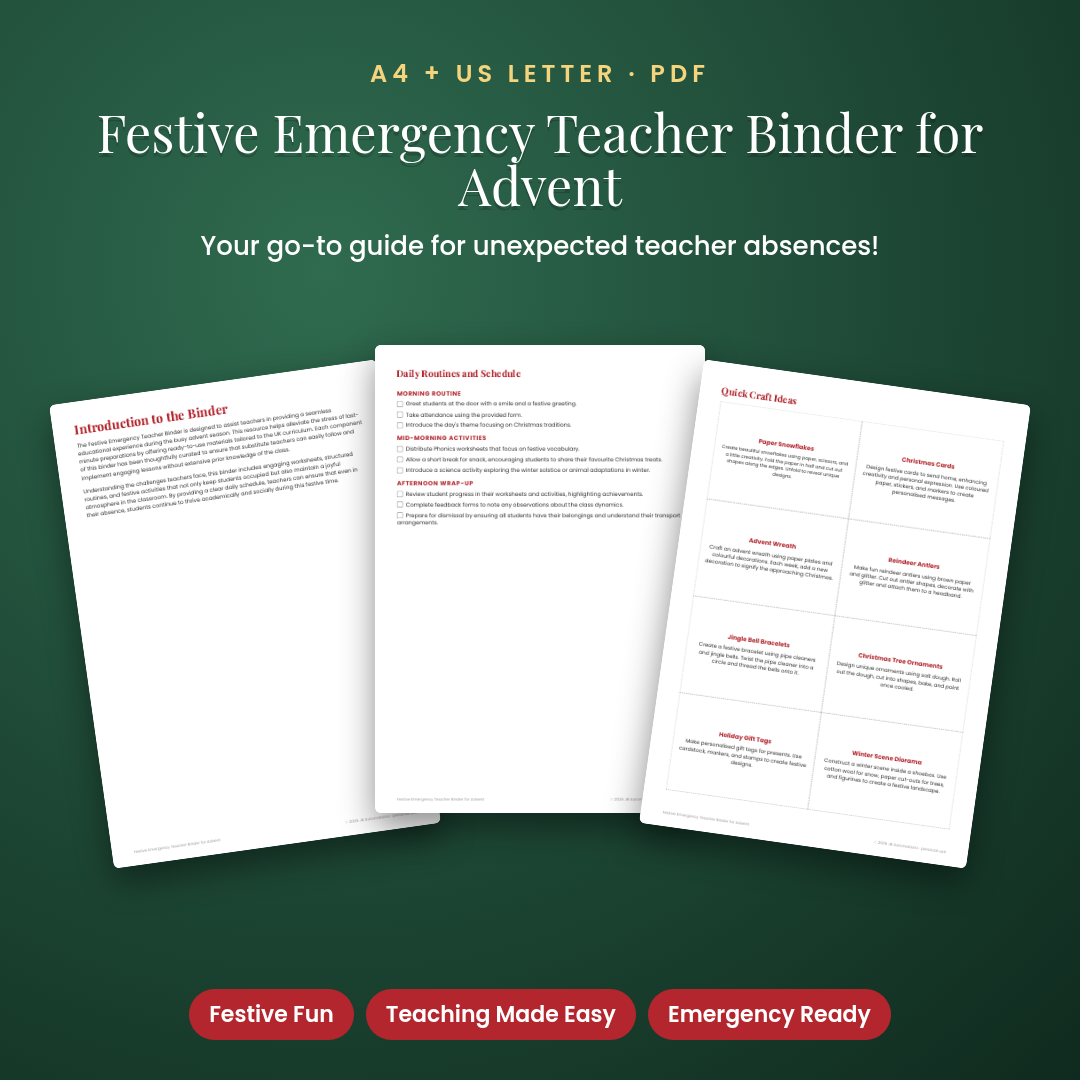 Festive Emergency Teacher Binder for Advent