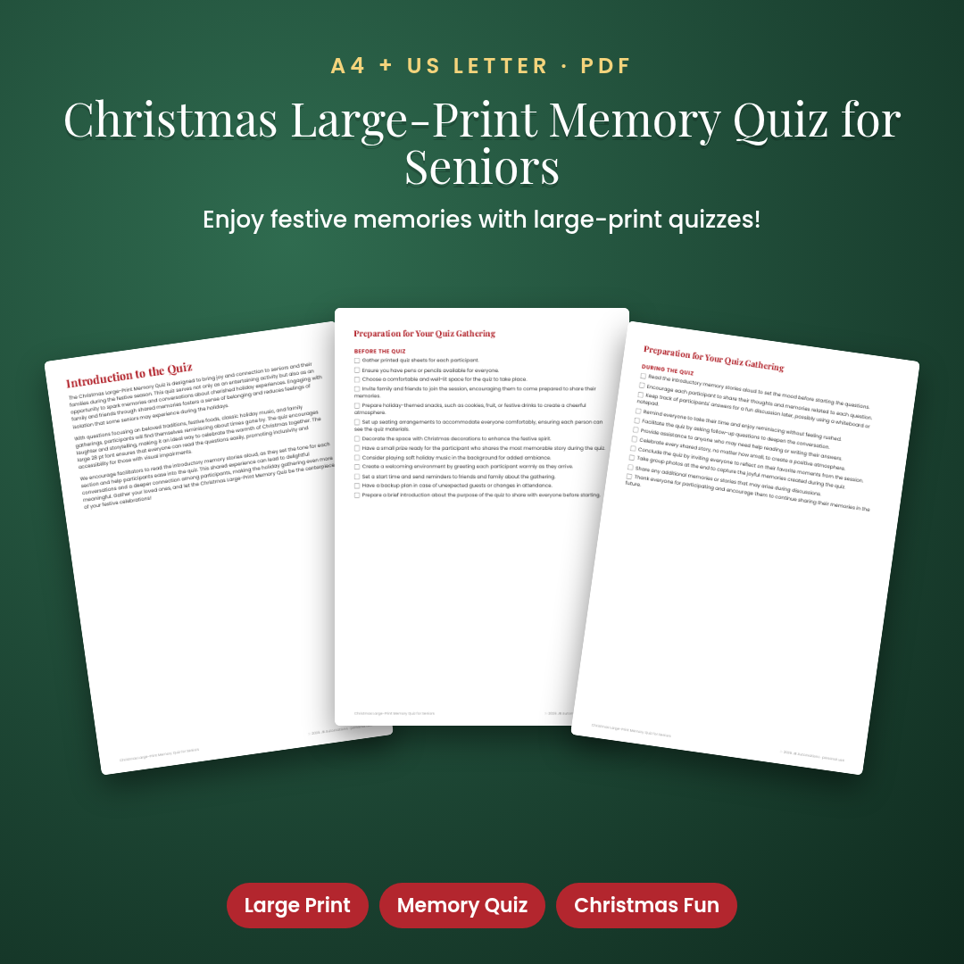 Christmas Large-Print Memory Quiz for Seniors