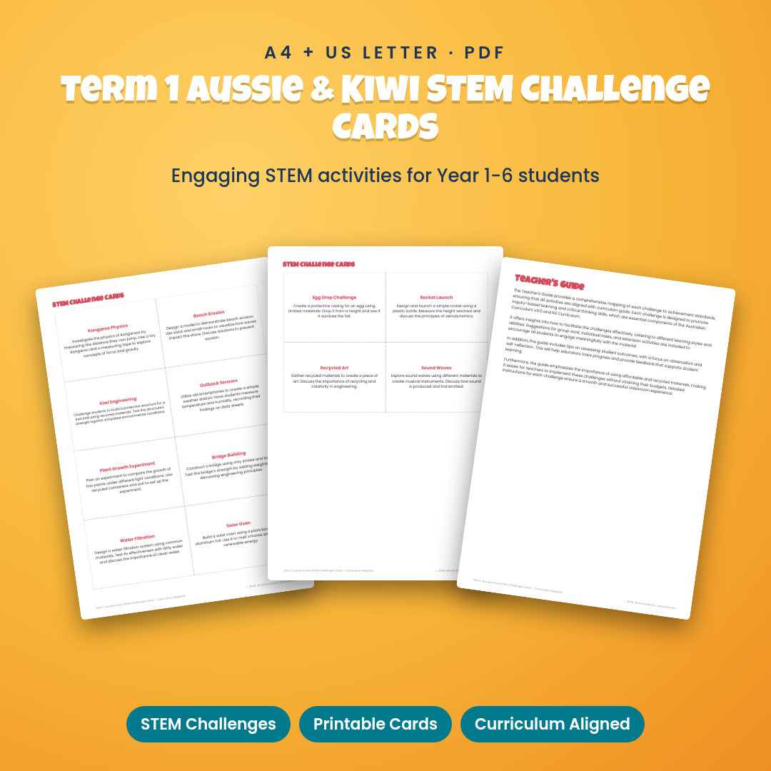Term 1 Aussie & Kiwi STEM Challenge Cards – Curriculum Mapped