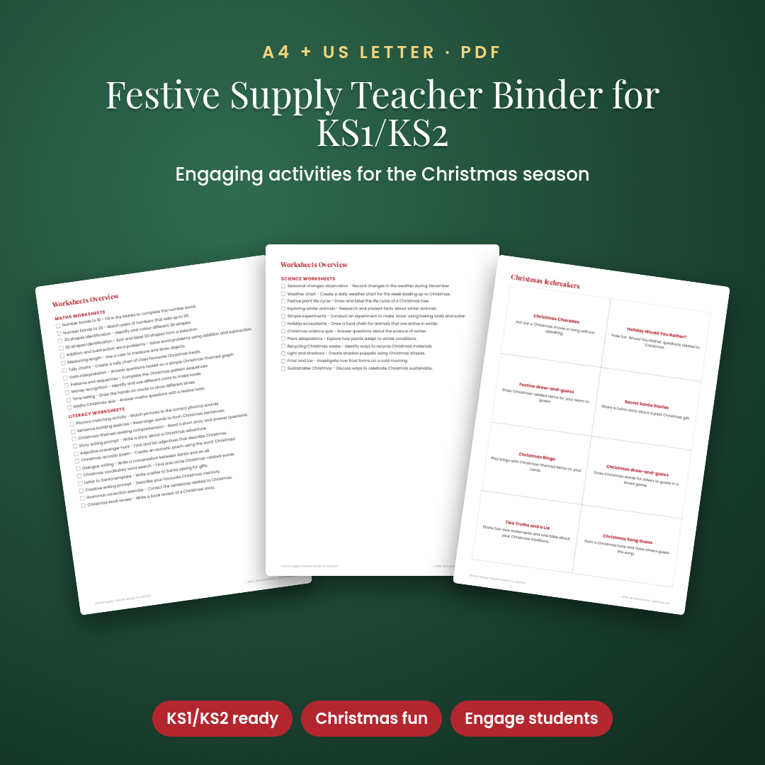 Festive Supply Teacher Binder for KS1/KS2