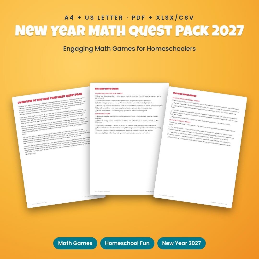 New Year Math Quest Pack 2027