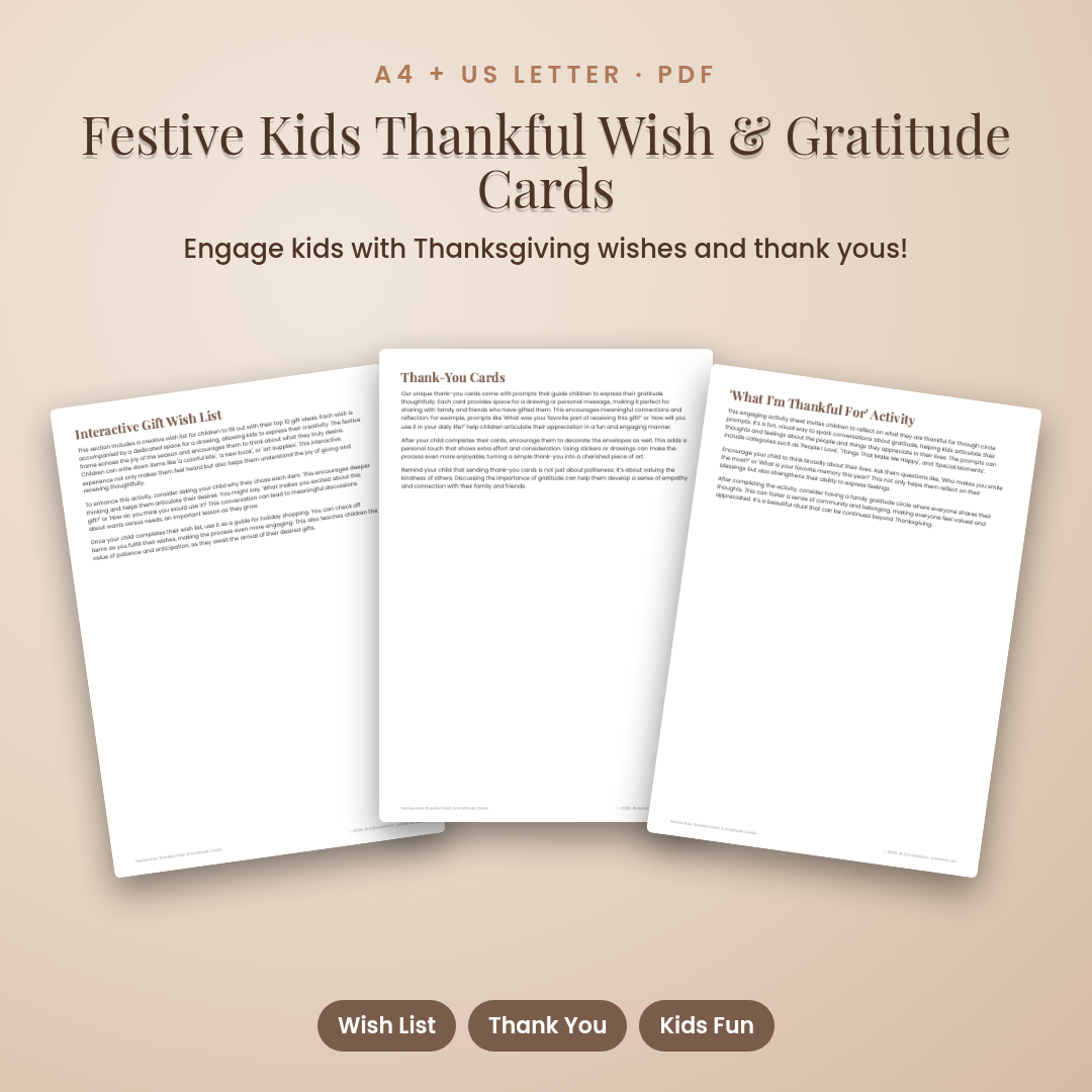 Festive Kids Thankful Wish & Gratitude Cards