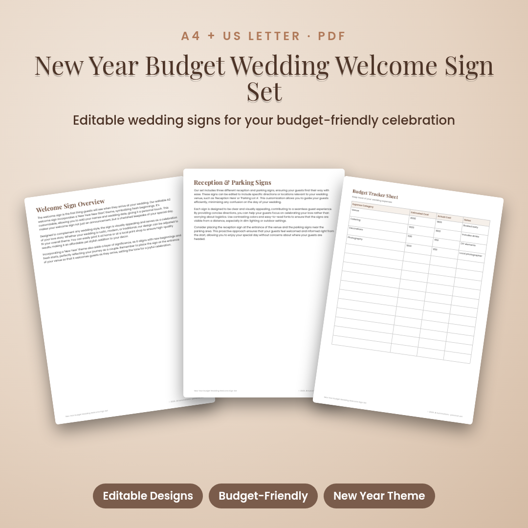 New Year Budget Wedding Welcome Sign Set