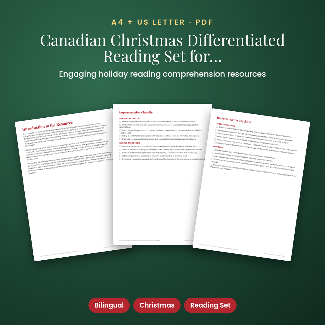 Canadian Christmas Differentiated Reading Set for Bilingual Teachers
