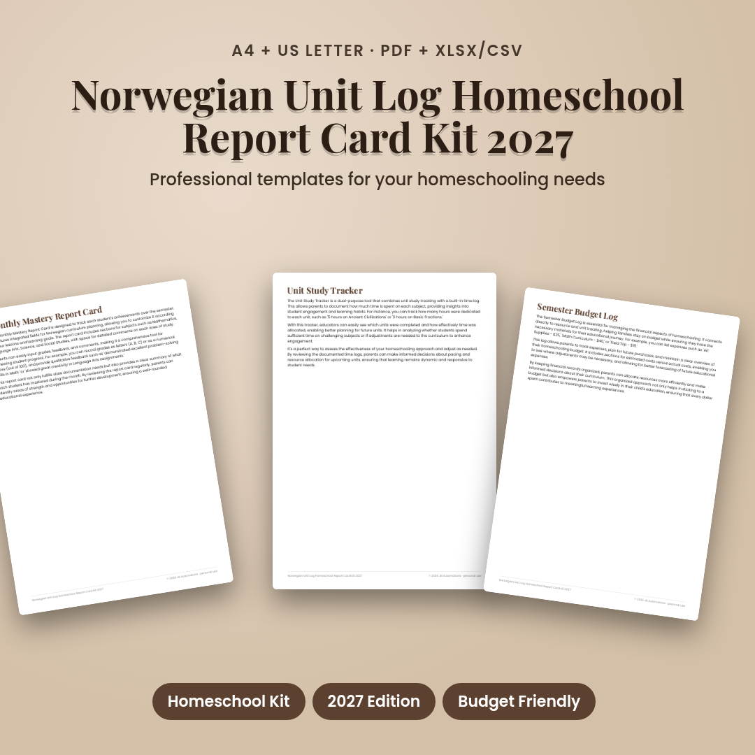 Norwegian Unit Log Homeschool Report Card Kit 2027