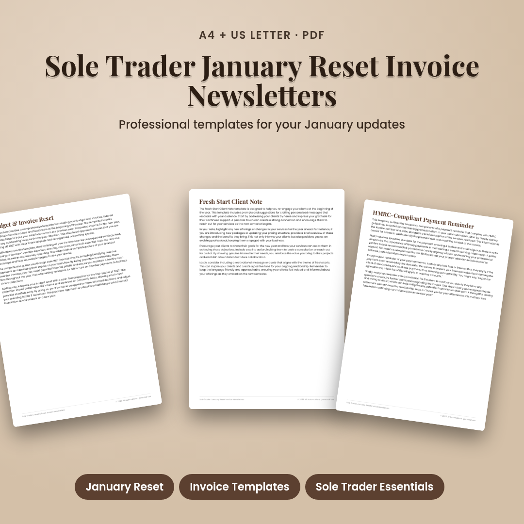 Sole Trader January Reset Invoice Newsletters
