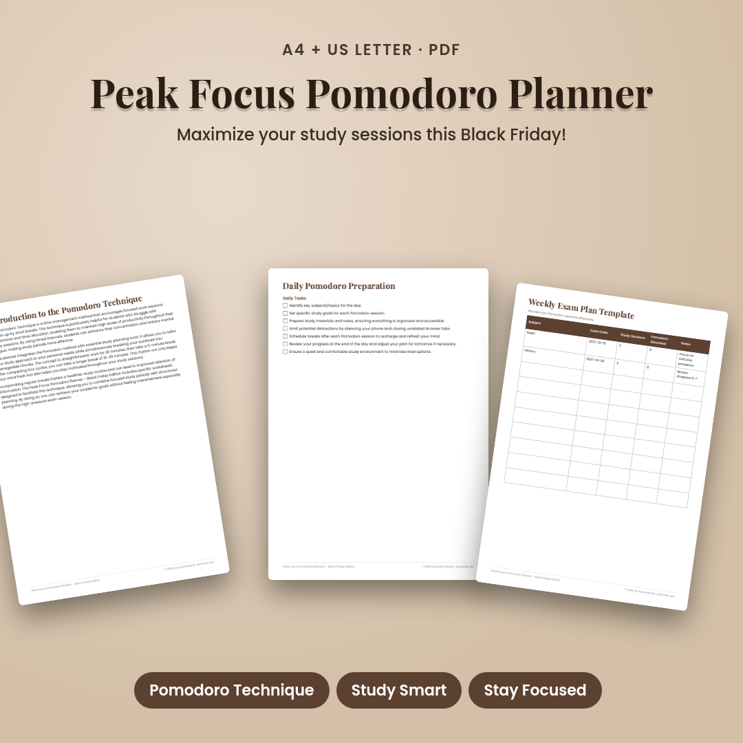 Peak Focus Pomodoro Planner – Black Friday Edition