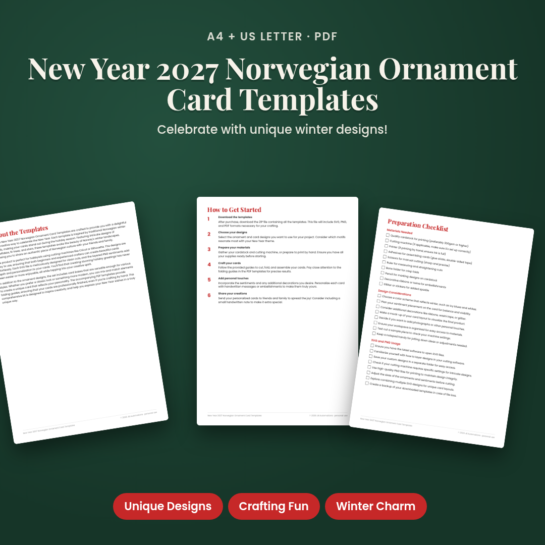 New Year 2027 Norwegian Ornament Card Templates
