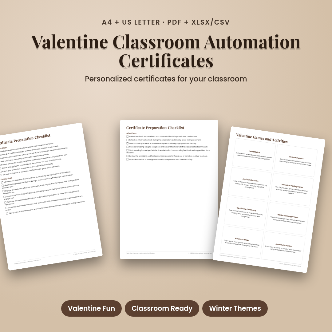 Valentine Classroom Automation Certificates