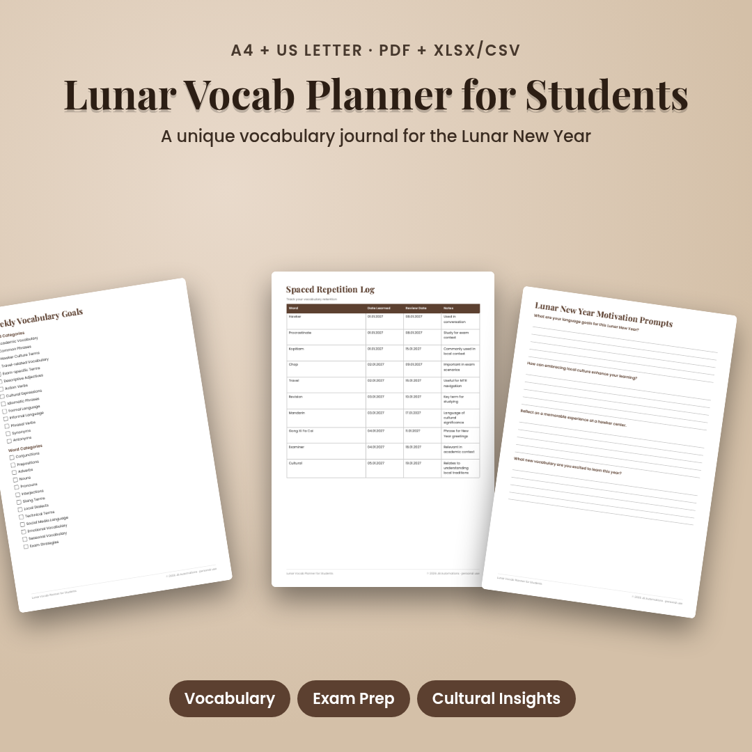 Lunar Vocab Planner for Students