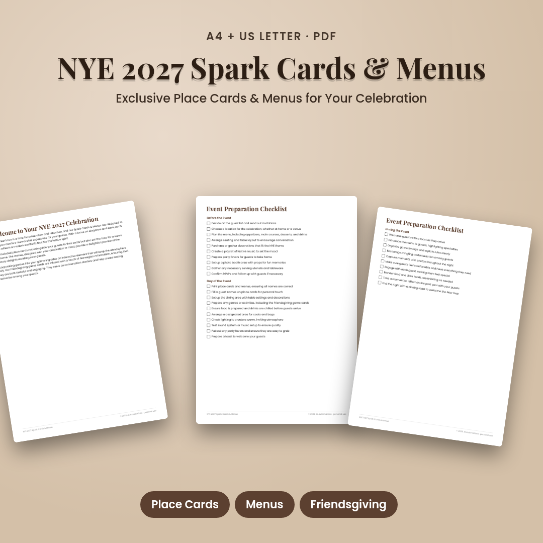 NYE 2027 Spark Cards & Menus