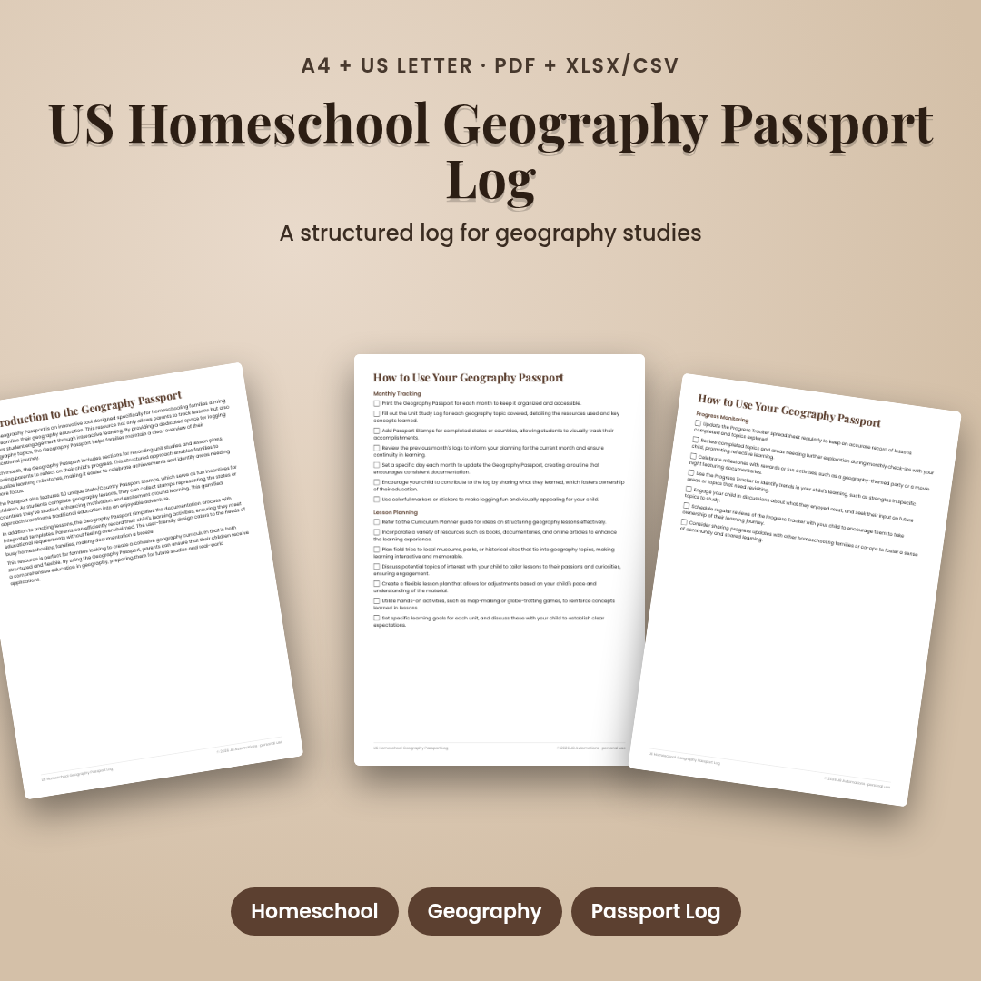 US Homeschool Geography Passport Log
