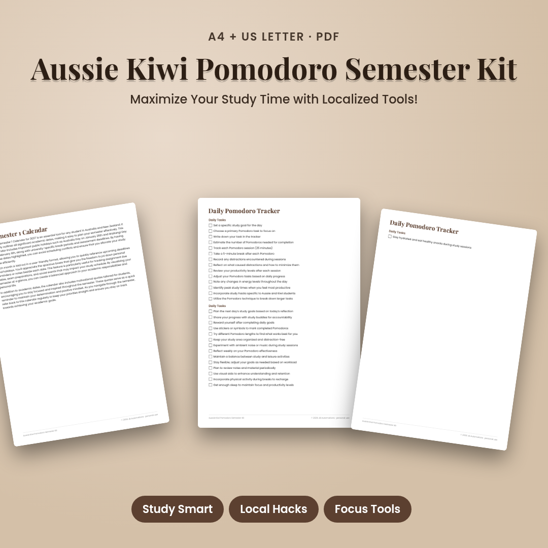 Aussie Kiwi Pomodoro Semester Kit