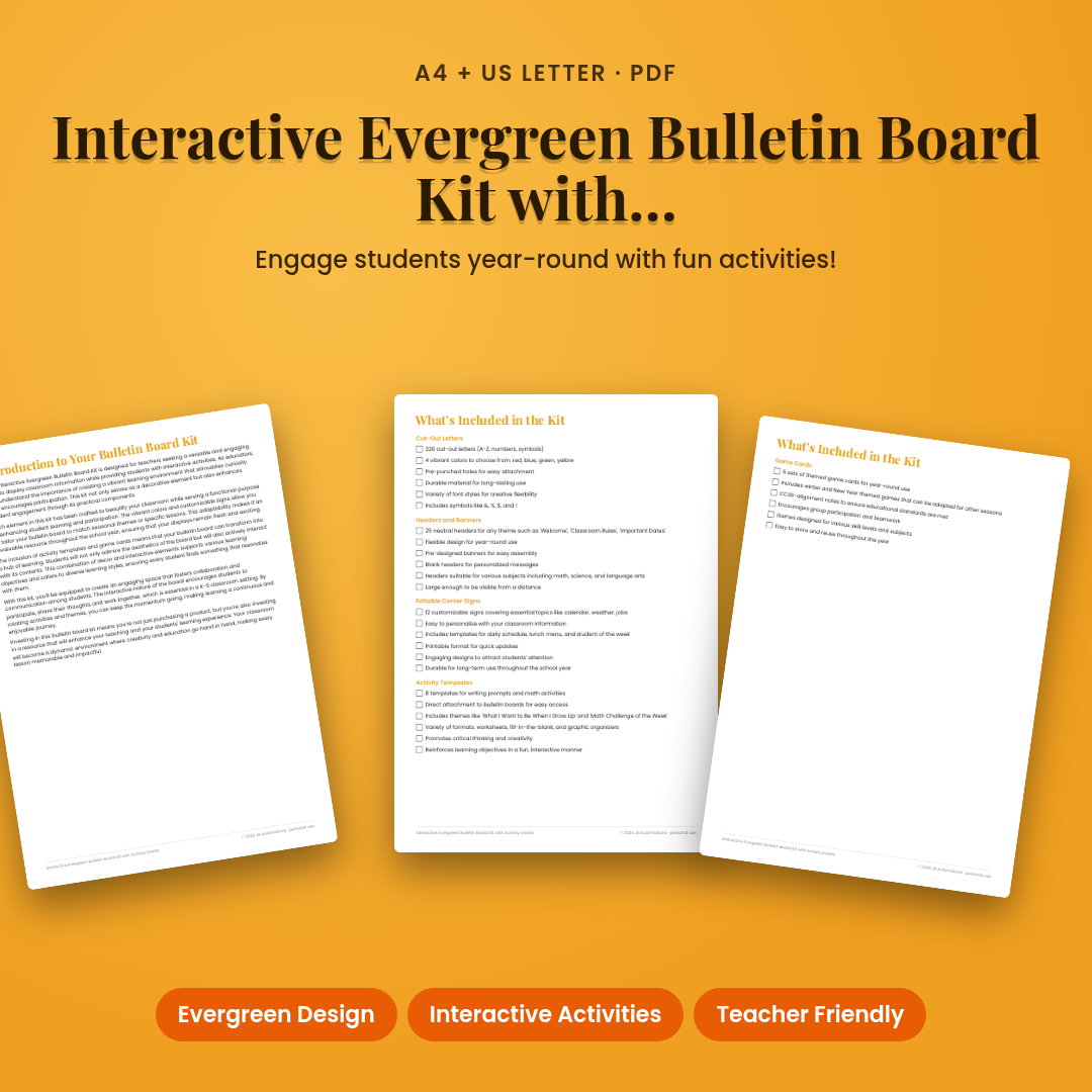 Interactive Evergreen Bulletin Board Kit with Activity Inserts