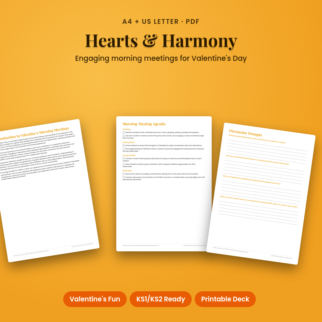 Hearts &amp; Harmony: KS1/KS2 Valentine's Morning Meeting Deck
