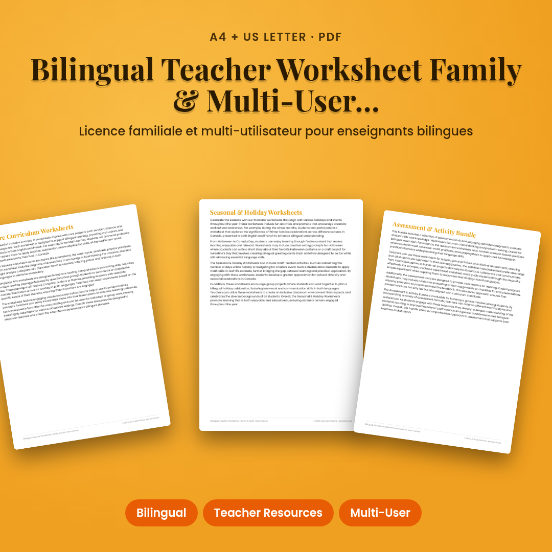 Bilingual Teacher Worksheet Family & Multi-User License