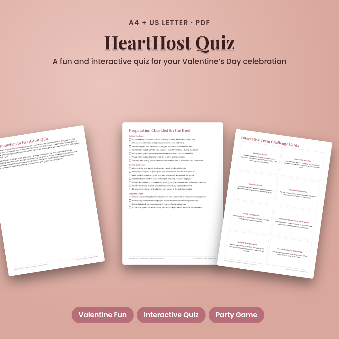 HeartHost Quiz – Valentine Party Game with Host Sheet