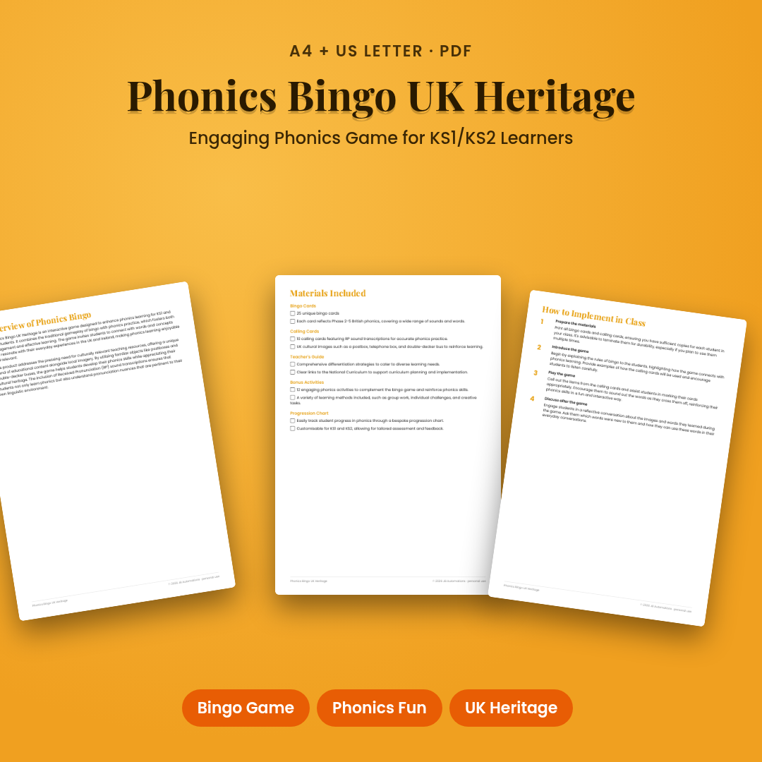 Phonics Bingo UK Heritage