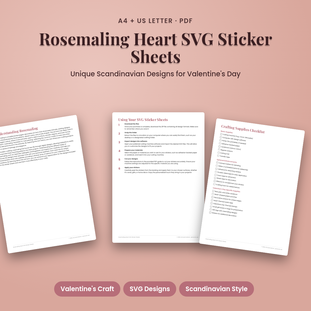 Rosemaling Heart SVG Sticker Sheets