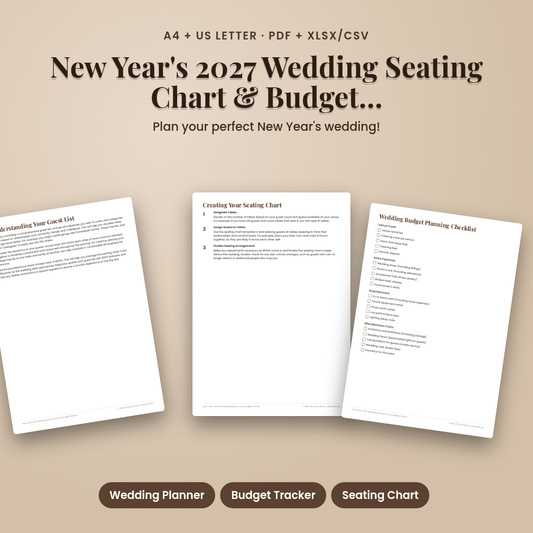 New Year's 2027 Wedding Seating Chart & Budget Planner