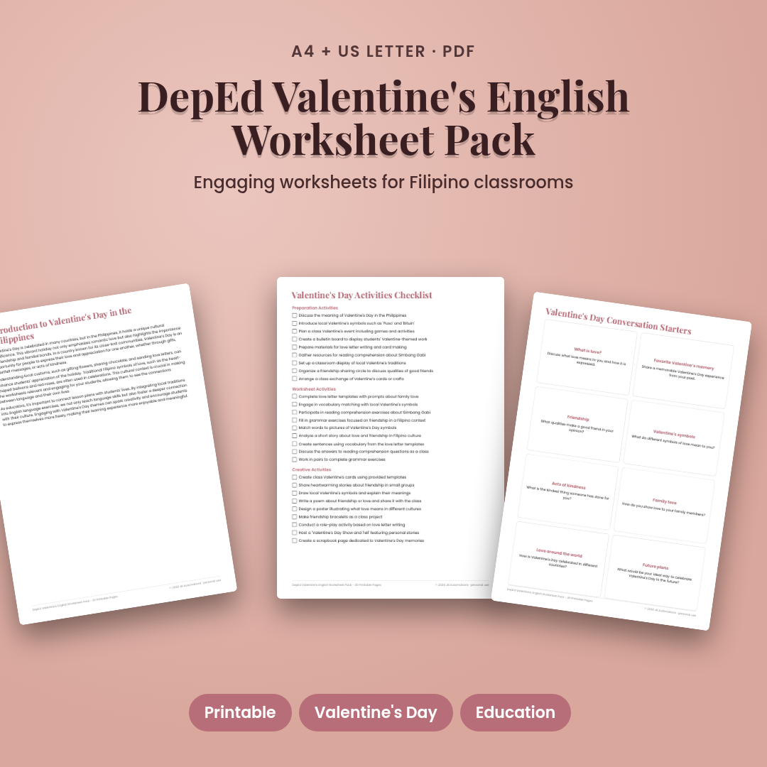 DepEd Valentine's English Worksheet Pack - 30 Printable Pages