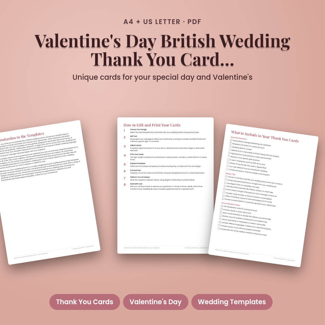 Valentine's Day British Wedding Thank You Card Templates